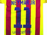 子供用 K134 バルセロナAWAY NEYMAR JR*11 ネイマール 2014 黄赤 ゲームシャツ パンツ付