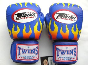 画像1: 新品 正規 TWINS 本格ボクシンググローブ FIRE 青 /ボクシング/ムエタイ/本革製/グローブ