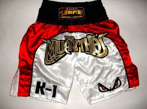 画像1: 新品 サテン 92 LUMPINI K-1パンツ S/M/L/XL 選択 K1白赤目 /ボクシング/ムエタイ/トランクス/通販/大人用/キッズ用/ジュニア/子供用