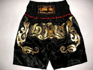画像1: 新品 サテン 89 LUMPINI K-1パンツ S/M/L/XL 選択 K1黒金横炎 /ボクシング/ムエタイ/トランクス/通販/大人用/キッズ用/ジュニア/子供用