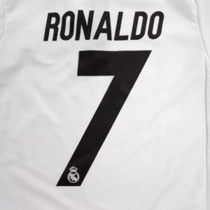 画像1: 子供用 K001 レアルマドリードHOME RONALDO*7 ロナウド 白青ライン 17 ゲームシャツ パンツ付