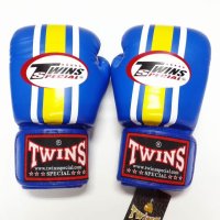 新品 正規 TWINS 本格ボクシンググローブ 青黄白ストライプ /ボクシング/ムエタイ/本革製/グローブ