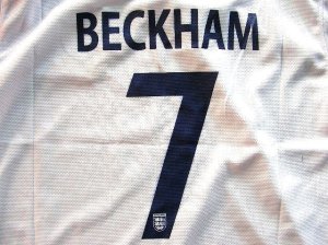 画像1: 子供用 K016 イングランド BECKHAM*7 ベッカム 白横青 17 ゲームシャツ パンツ付 /サッカー/オーダーメイド/ネーム作成/通販/キッズ/ジュニア/子供用/大人用/オリジナル