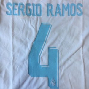 画像1: 子供用 K001 レアルマドリードHOME SERGIO RAMOS*4 セルヒオラモス 白青ライン 18 ゲームシャツ パンツ付 サッカー ユニフォーム