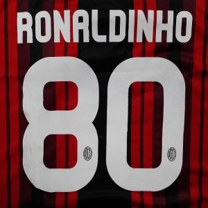 画像1: 子供用 K002 ACミラン RONALDINHO*80 ロナウジーニョ 19 赤黒 ゲームシャツ パンツ付 サッカー ユニフォーム