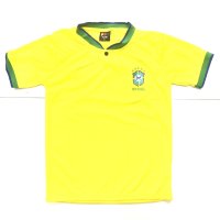 子供用 K012 22 ブラジル RONALDINHO*10 ロナウジーニョ 黄襟ボタン ゲームシャツ パンツ付