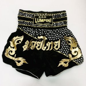 画像1: 新品 サテン 121 LUMPINI ボクシングパンツ S/M/L/XL 選択 黒斜め黒星タイ