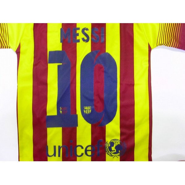 画像1: 子供用 K134 バルセロナAWAY MESSI*10 メッシ 2014 黄赤 ゲームシャツ パンツ付 (1)