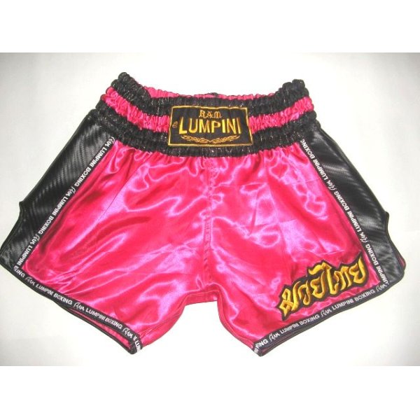 画像1: 新品 サテン 65 LUMPINI ボクシングパンツ S/M/L/XL 選択 ピンク黒ショート /ボクシング/ムエタイ/トランクス/通販/大人用/キッズ用/ジュニア/子供用 (1)
