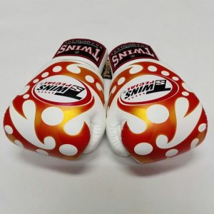 画像: 新品 正規 TWINS 本格ボクシンググローブ 白赤爪 /ボクシング/ムエタイ/本革製/グローブ