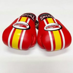 画像: 新品 正規 TWINS 本格ボクシンググローブ 赤黄白ストライプ /ボクシング/ムエタイ/本革製/グローブ