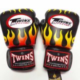 画像: 新品 正規 TWINS 本格ボクシンググローブ FIRE 黒 /ボクシング/ムエタイ/本革製/グローブ