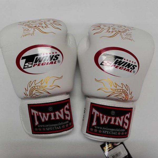 画像1: 新品 正規 TWINS 本格ボクシンググローブ 龍 白 /ボクシング/ムエタイ/本革製/グローブ (1)
