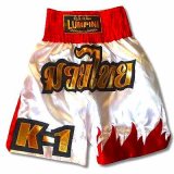 画像: 新品 サテン 104 LUMPINI K-1パンツ S/M/L/XL 選択 K1白赤炎/ボクシング/ムエタイ/トランクス/通販/大人用/キッズ用/ジュニア/子供用