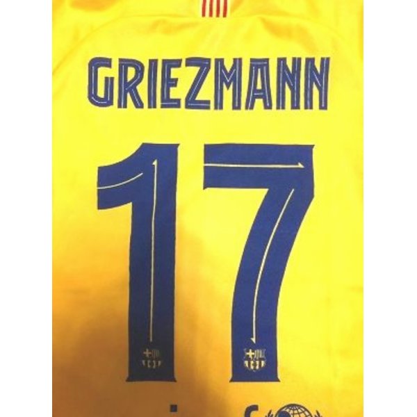 画像1: 大人用 A134 バルセロナ GRIEZMANN*17 グリーズマン 黄斜め線 20 ゲームシャツ パンツ付 (1)