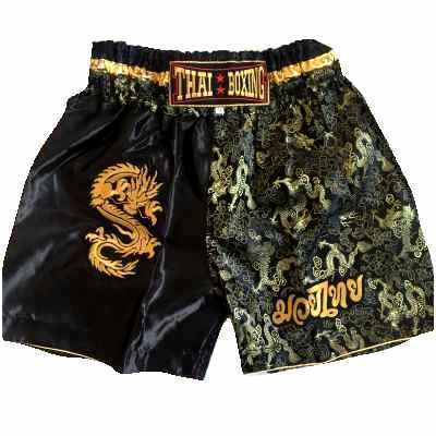 画像1: 新品 ナイロン 子供用 ムエタイ 龍黒 SSS/SS/S/M/L 選択/キックパンツ/ボクシングパンツ/ボクシング/ムエタイ/トランクス/キッズ用/ジュニア (1)